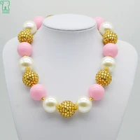 high quality kids pearl bubblegum necklace cutely chunky jewelry necklace girls style pink gold colour beads necklace