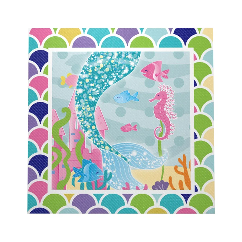 

10 шт./лот, Мультяшные одноразовые салфетки Русалочки для украшения дня рождения