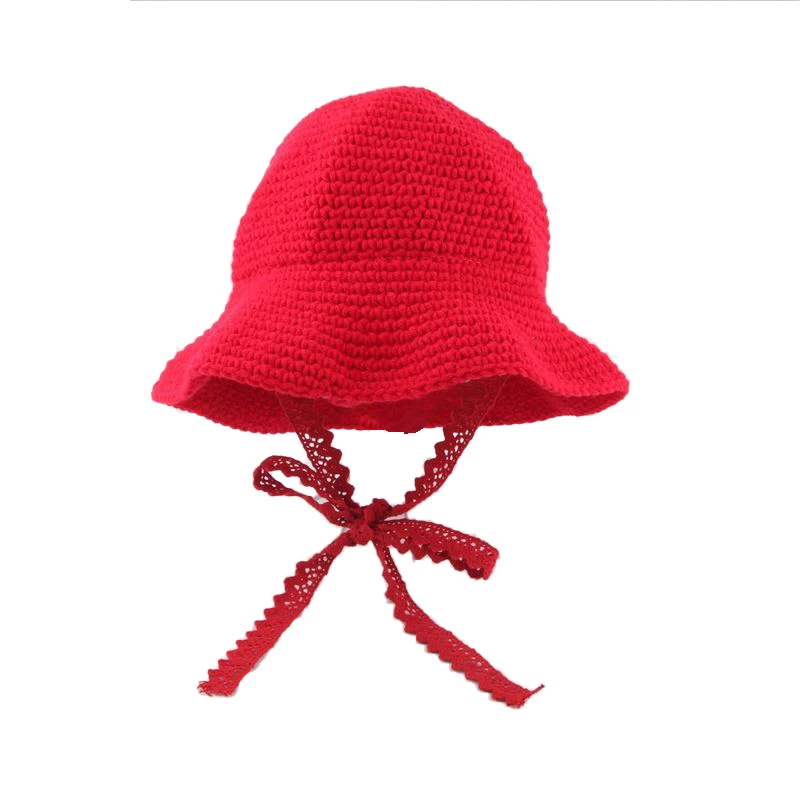 Red baby hat Г. Зимняя шапка для маленьких девочек, кружевная вязаная Панама, детская шапка принцессы, осенне-Весенняя детская шапка для девочек, аксессуары, 7 цветов, 1 шт - Цвет: Red baby hat