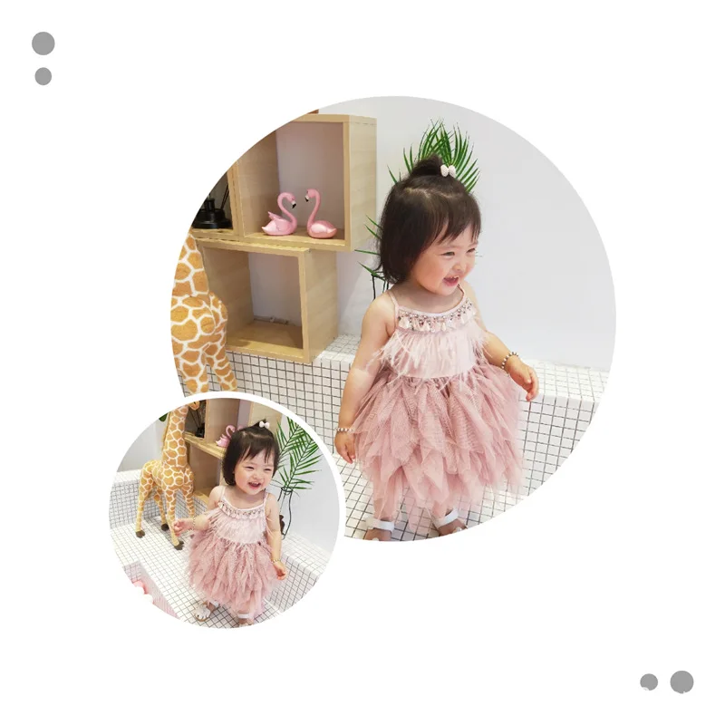 Vestido/платья принцессы для девочек коллекция года, летнее плиссированное платье-пачка с бисером для тяжелой работы одежда для маленьких девочек одежда для малышей возрастом от 1 года до 7 лет, GDR612