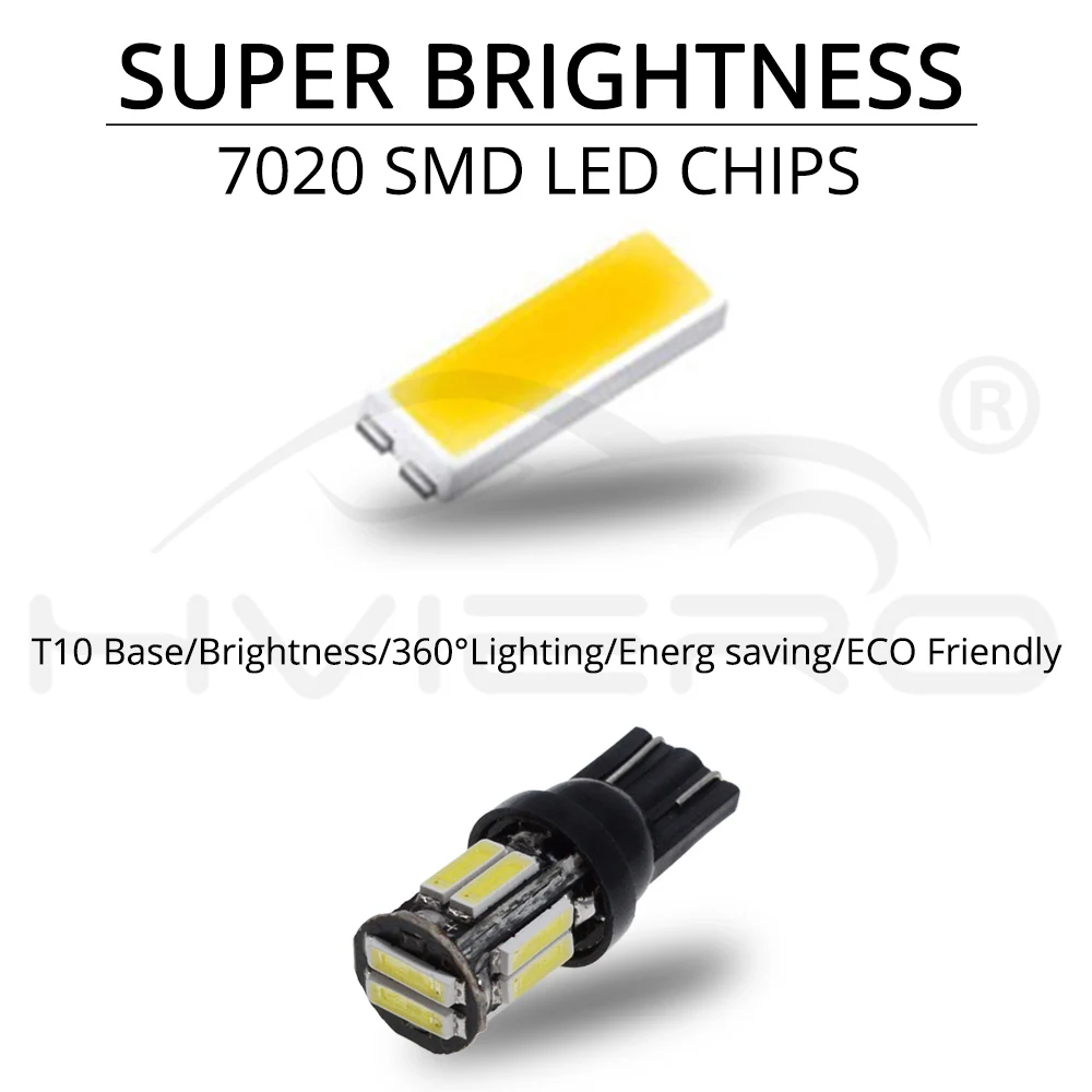 1 шт. W5W T10 ВОДИТЬ Автомобиль AC/DC 12V 7020 10SMD 194 168 Клин Замена обратный инструмент Панель лампы белого лампы для Габаритные огни