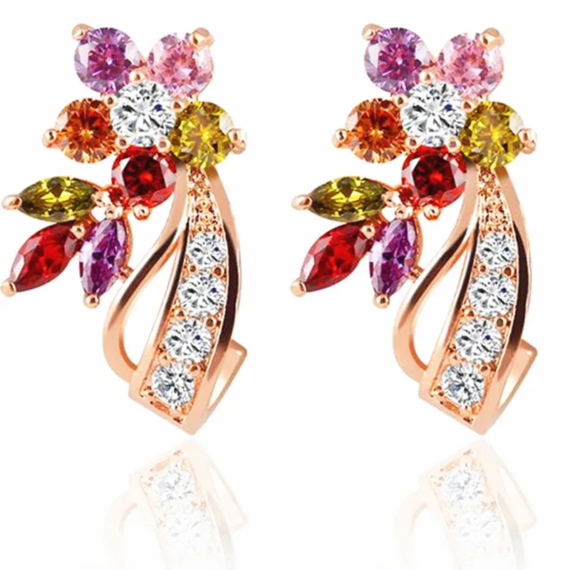 2018 новая серьга кристалл цветок темперамент серьги яркие цветные циркониевые