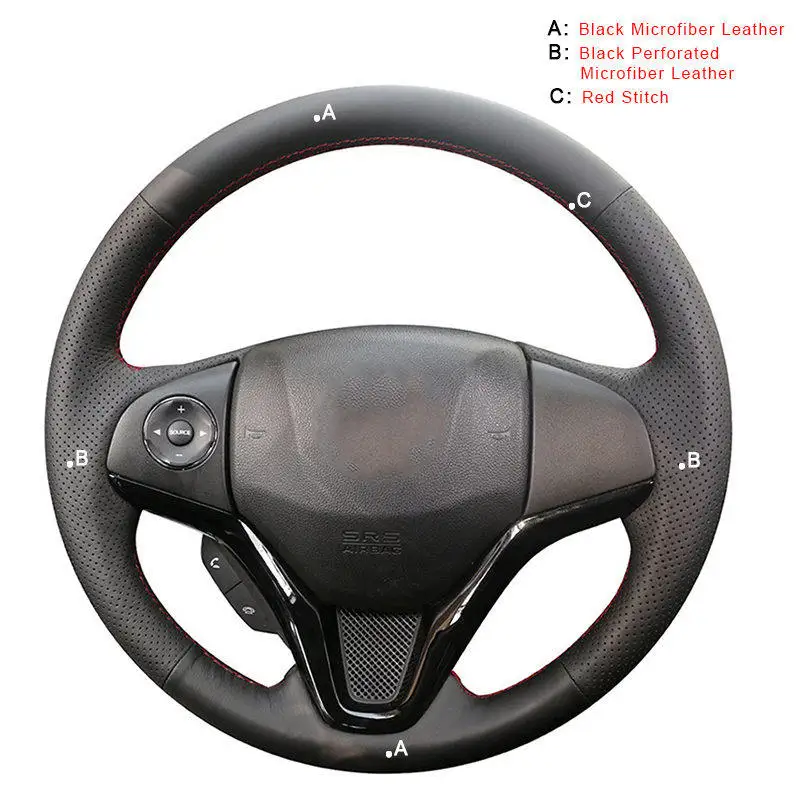 Microfiber Leather Авто оплетка на рулевое колесо для Honda New Fit City Jazz HRV HR-V Vezel- крышка колеса автомобиля - Название цвета: Microfiber Leather