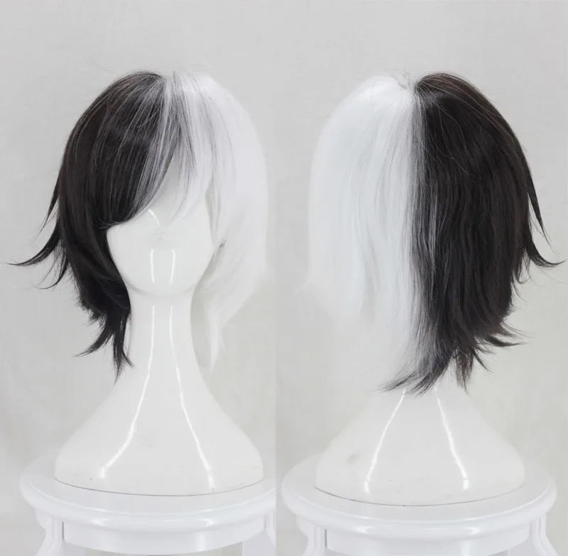 

Bungo Stray Dogs Kyuusaku Yumeno Wigs Half Black Half White Heat Resistant Synthetic Hair Cosplay Wig + Wig Cap