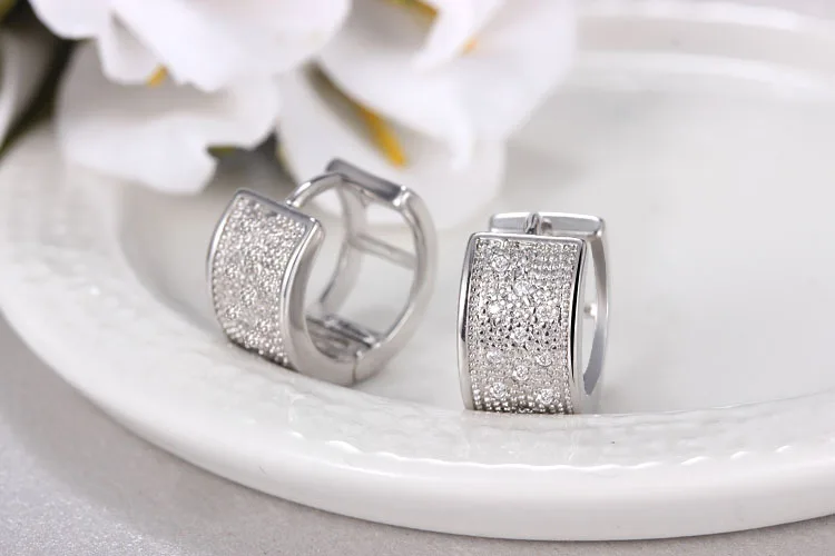 New High Quality Silver Plated Noble Elegant Earrings Brilliant Cubic Zirconia Jewelry Birthday Present For Girl | Украшения и