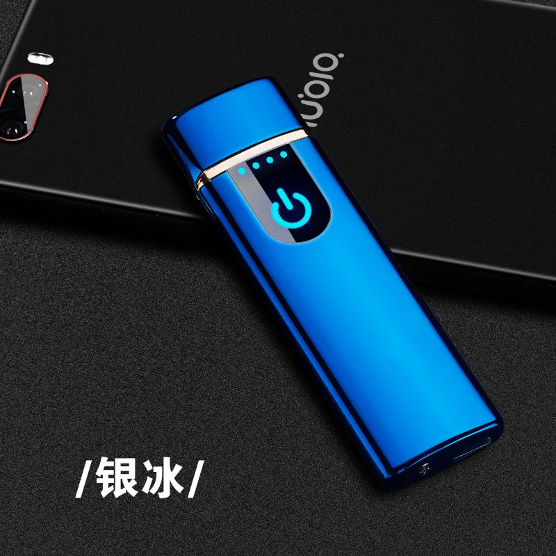 Тонкая сенсорная электрическая зажигалка для сигарет usb зарядка Ligthers нагревательный провод ветрозащитная перезаряжаемая Зажигалка вольфрамовые гаджеты для мужчин - Цвет: Blue