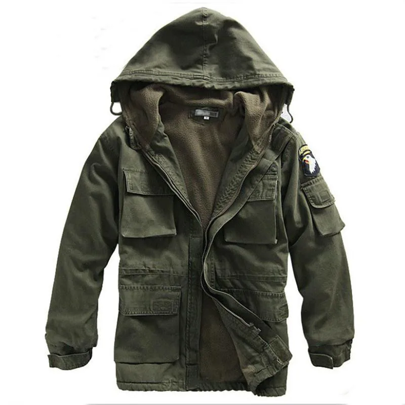 thick fleece green Мужская хлопковая военная одежда армии США, ветровка с капюшоном, зимняя верхняя одежда для альпинизма, теплая флисовая подкладка, Толстая куртка, пальто - Цвет: thick fleece green