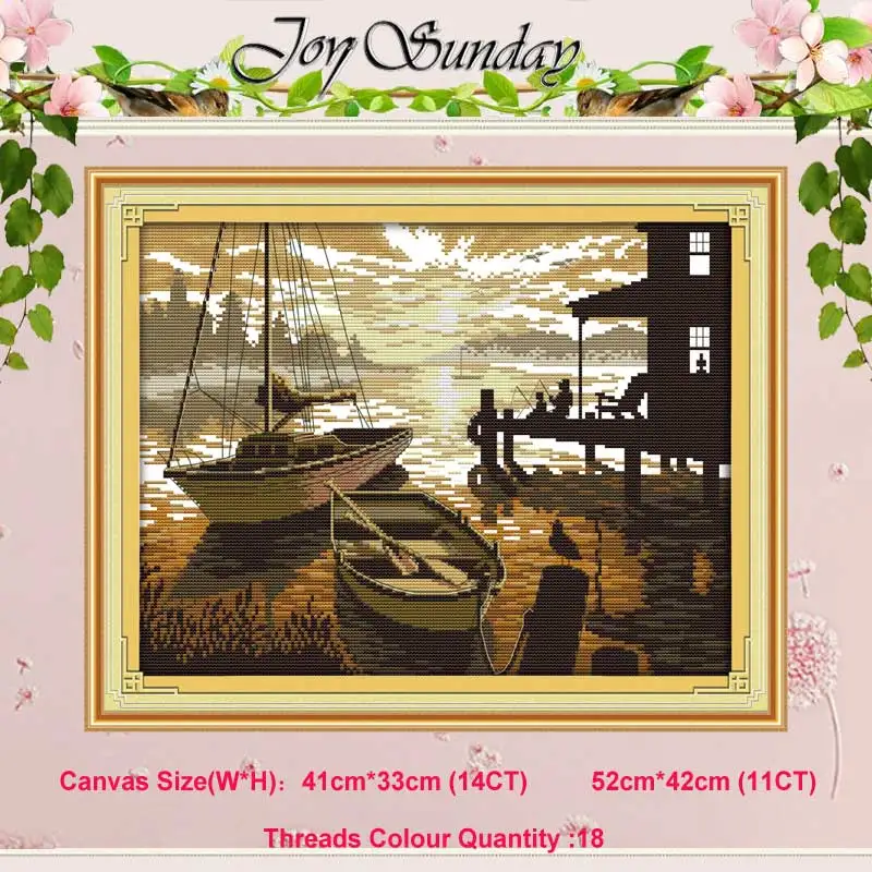 The sunset scenery Простая парусная лодка корабль Счетный 11CT 14CT Набор для вышивки крестиком оптом DIY DMC Набор для вышивки крестиком вышивка рукоделие домашний декор - Цвет: The sunset scenery
