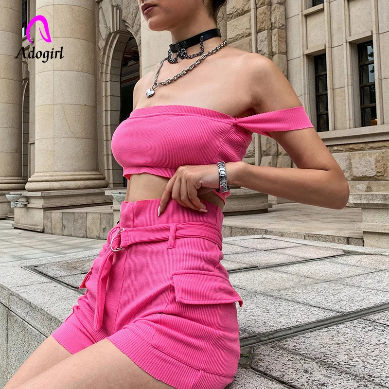 Сексуальный комплект из двух предметов Женский 2 шт. укороченный топ и шорты с