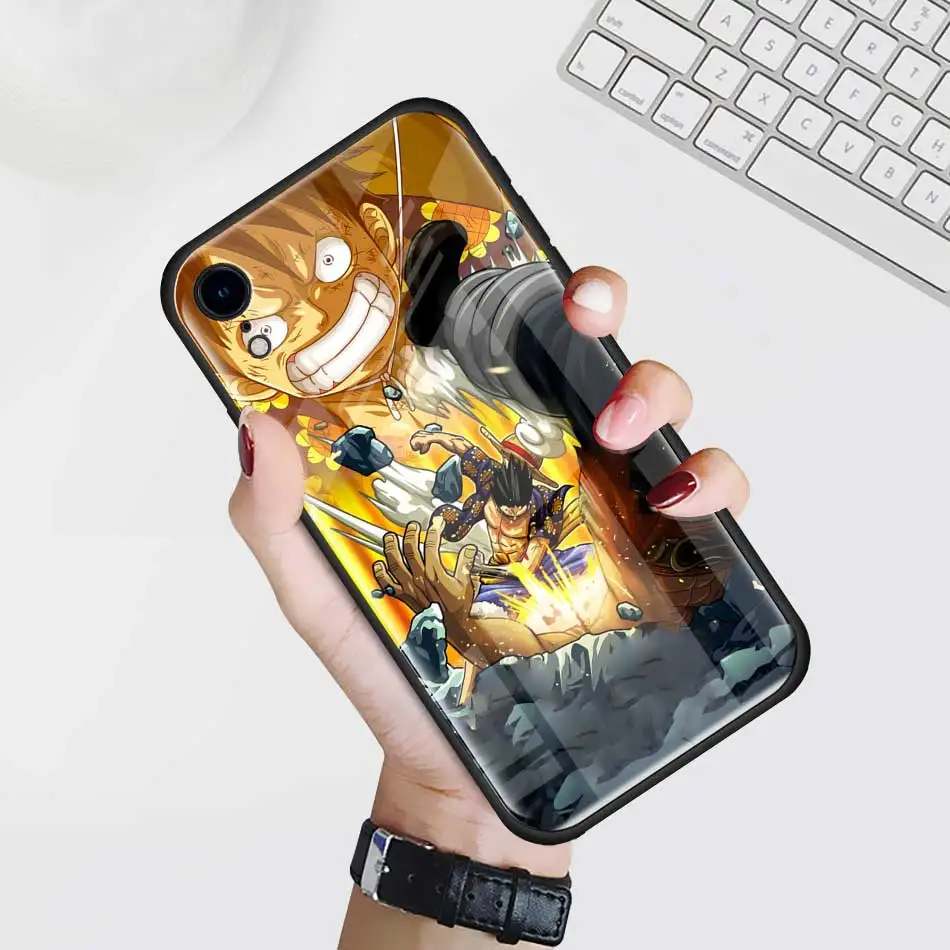 Чехол Из Закаленного Стекла one piece Luffy аниме для Apple iPhone XR 7 8 6 6S Plus 11 Pro X XS MAX черный мягкий чехол для мобильного телефона