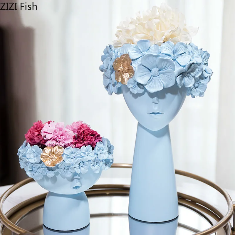 Character Statue Vase Two-piece Set Creative Resin Vase Ornaments Nordic Style Home Decoration Vase Ornaments