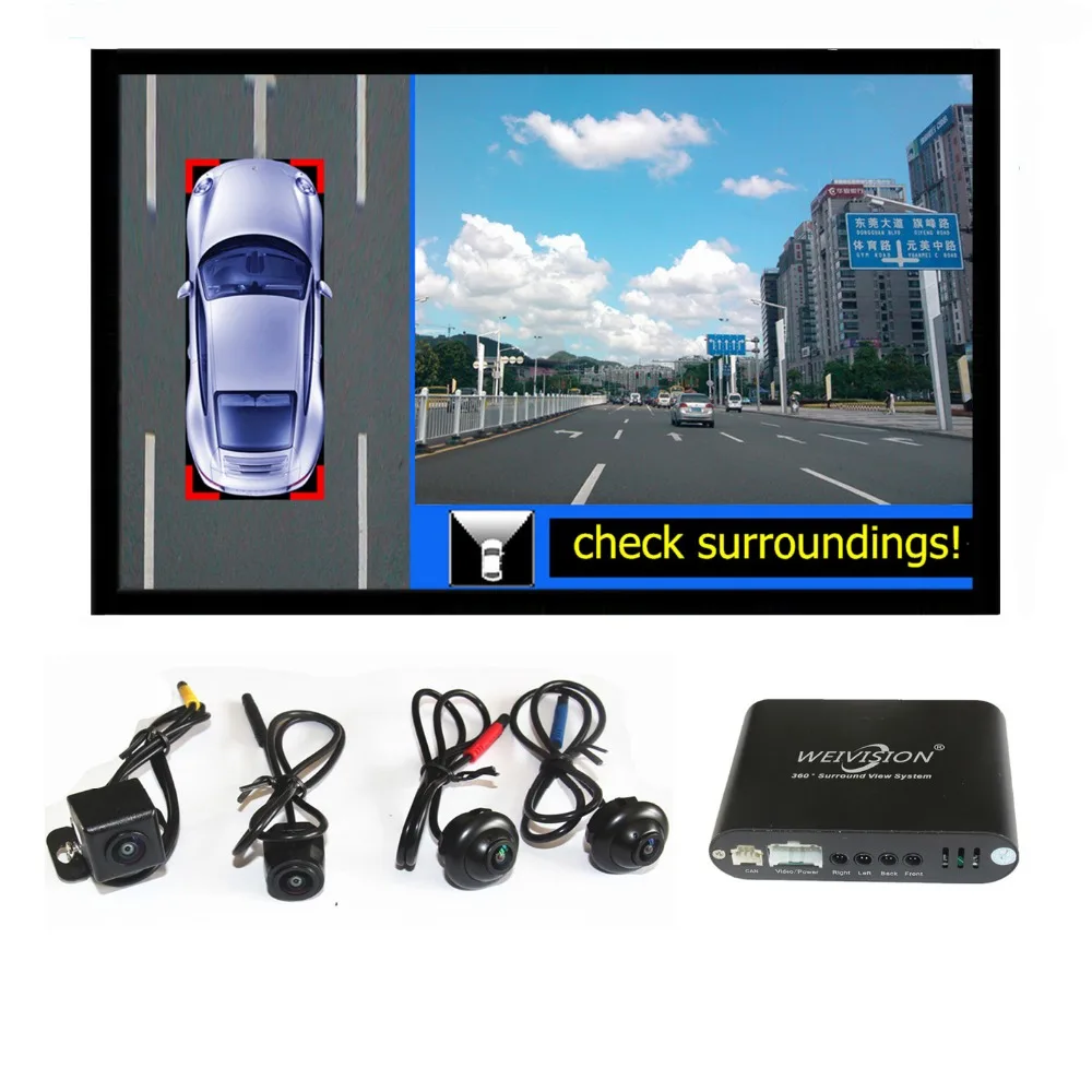 Универсальная автомобильная камера WEIVISION 360 bird view HD DVR 4 канала USB порт карта 16 Гб в