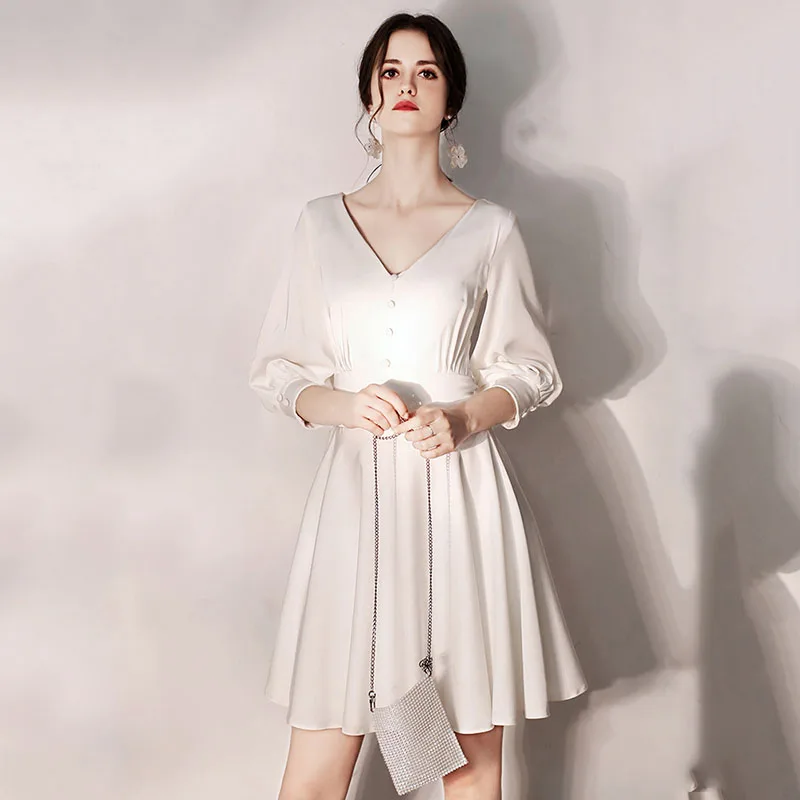 Женское вечернее мини платье с рукавами фонариками v образным вырезом и высокой