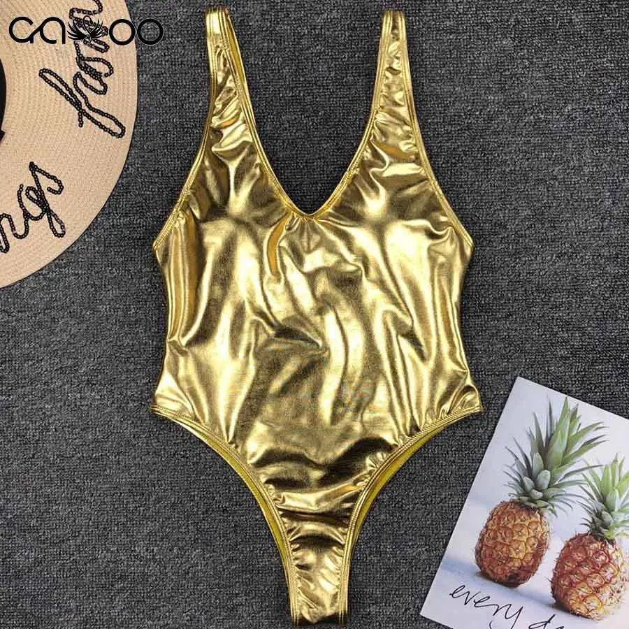 YX9252Gold Глянцевый золотистый Серебристый цельный купальник Женская одежда для плавания женский купальник с v-образным вырезом купальный костюм одежда для плавания Монокини - Цвет: YX9252Gold