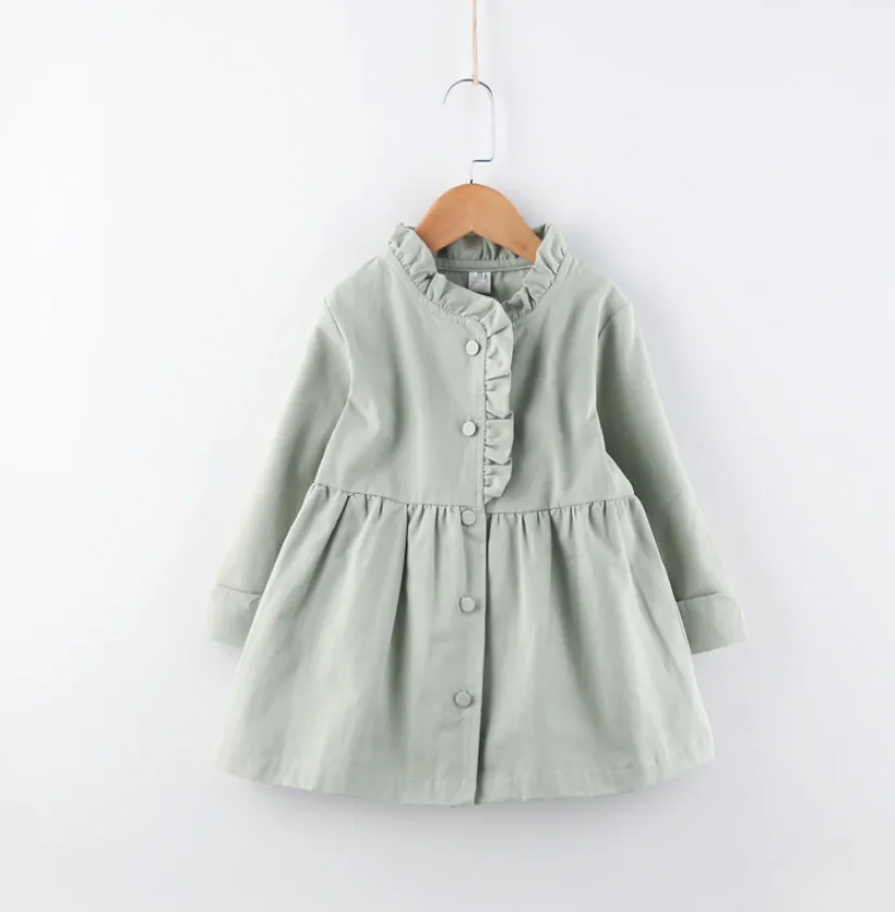 light green НОВЫЕ куртки для девочек на осень и весну, детские плащи с длинными рукавами и воротником с деревянными ушками, детские куртки-кардиганы с длинными рукавами - Цвет: light green