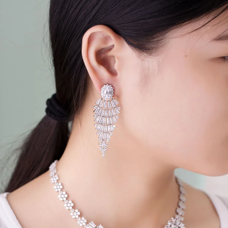 Blue Vintage Women White Gold Jewelry Long Dangle Drop Cubic Zirconia Big Ethnic Earrings With Red Stone | Украшения и аксессуары