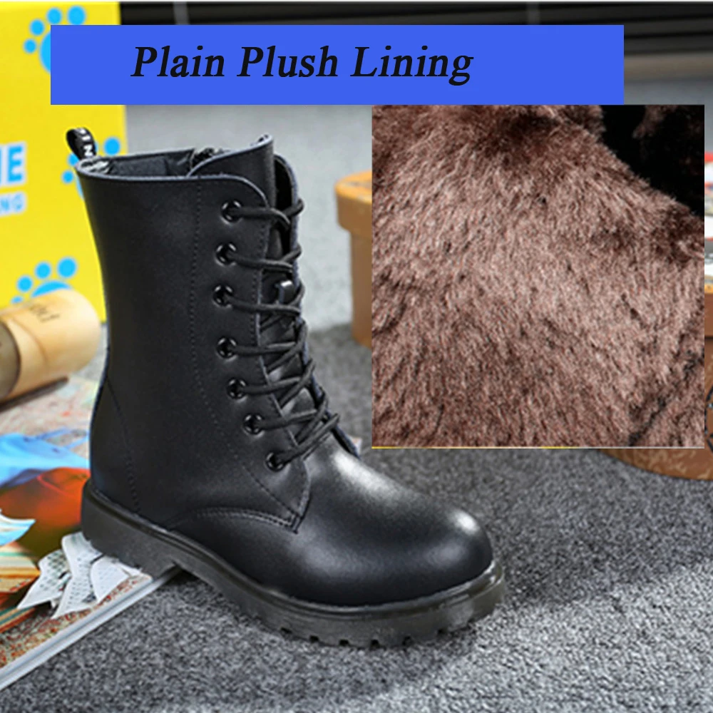 

Snoffy Children Winter Plush Boots For Girls Boys Martin Boots Autumn Genuine Leather Mid Calf Big Kids Boots Size 26-40 TX396
