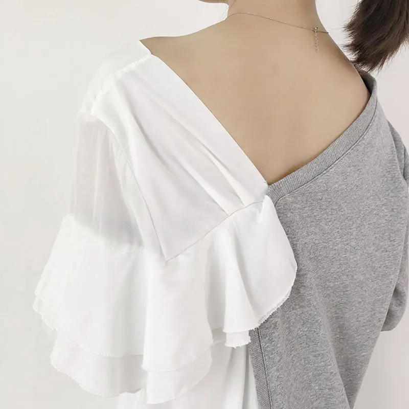 Женская Асимметричная толстовка с оборками HG Повседневная Свободная Толстовка