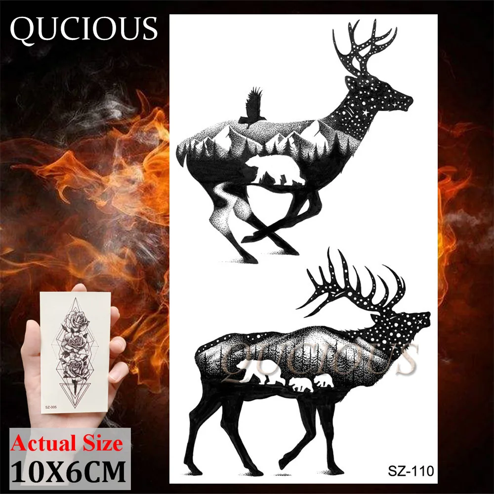 Временные татуировки черный тигр олень волк боди-арт на руку бумажные для мужчин