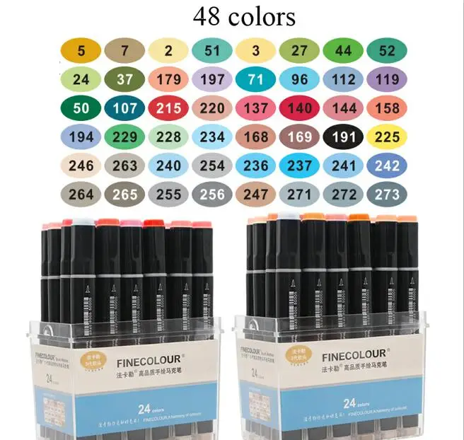 48 colors with box Finecolour EF102 двухголовая мягкая кисть профессиональный Эскиз Рисование Искусство Маркеры Ручка - Цвет: 48 colors with box
