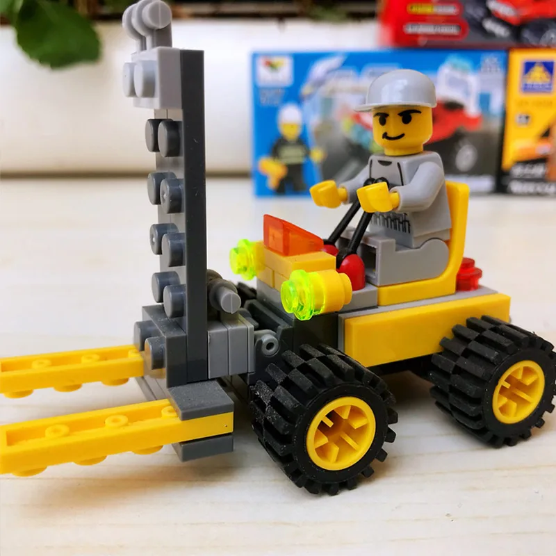 Construction vehicle Bulldozer Excavator Forklift Crane Building Blocks Engineering series Minifigure Car children toys | Игрушки и
