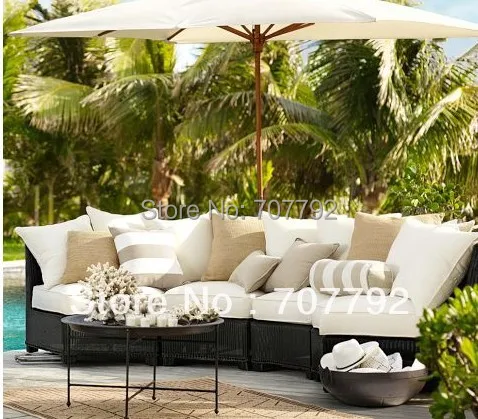 Универсальный черный Плетеный Круглый секционный диван|round sofa set|sectional round sofawicker set