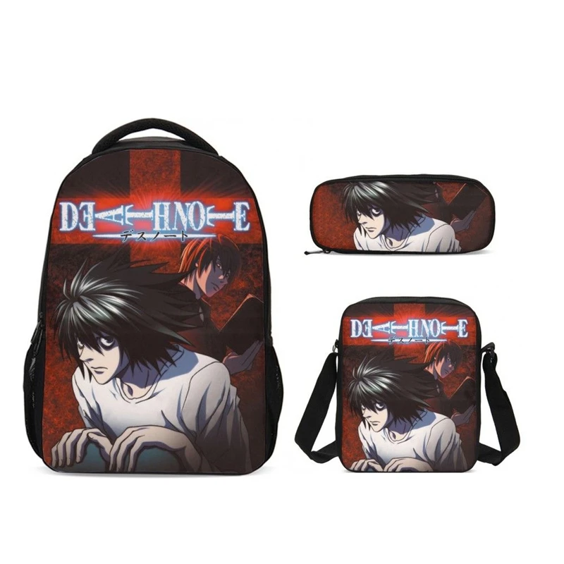 

New Cartoon Children School Backpacks Fashion 3 PCS/SET Death Note Printing Shoulder School Bags For Teenage Cool Kids Bookbags