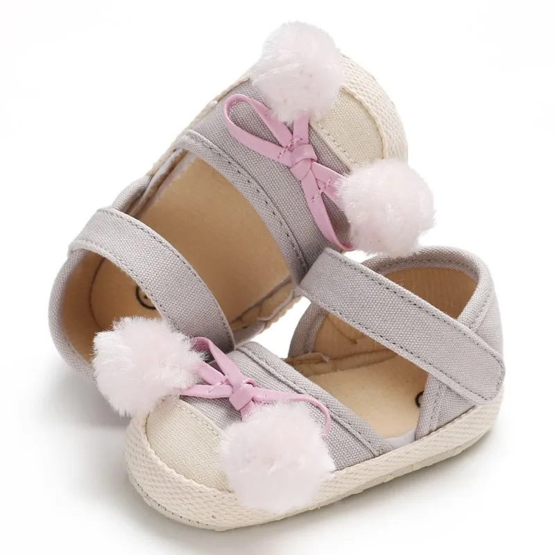 Летние сандалии для маленьких девочек Милые парусиновые принцессы с помпоном на