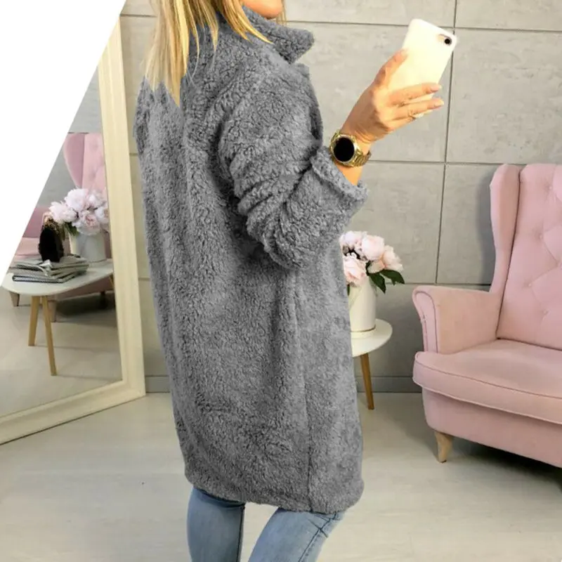 Женские куртки с длинным рукавом теплые длинные из искусственного меха на осень