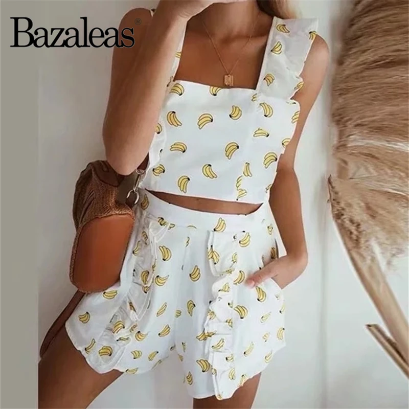 Винтажный комплект Bazaleas из двух предметов с оборками летняя одежда для женщин