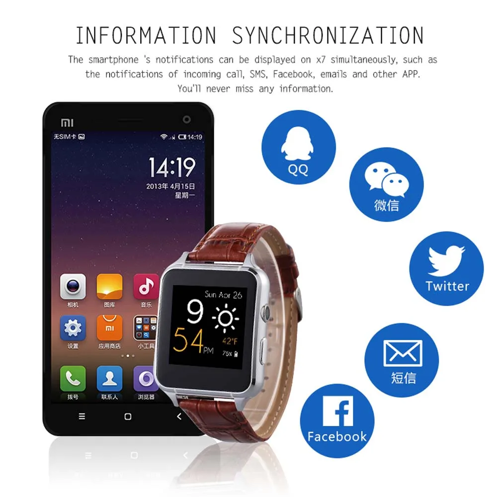 Smart Watch X7 Bluetooth Anti-lost Camera Video Sound recorder SIM Card Slot Pedometer Sleep monitor Sedentary Stopwatch for mi |