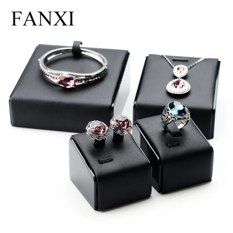 

FANXI Free shipping Solid Wooden Jewelry Exhibitor Props for Shop Counter and Window Showcase Black PU Leather Jewelry Displays