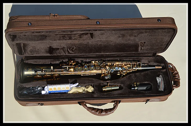 Матовый черный жемчуг золото сопрано sax построить один высокочастотный саксофон+ металлический микрофон