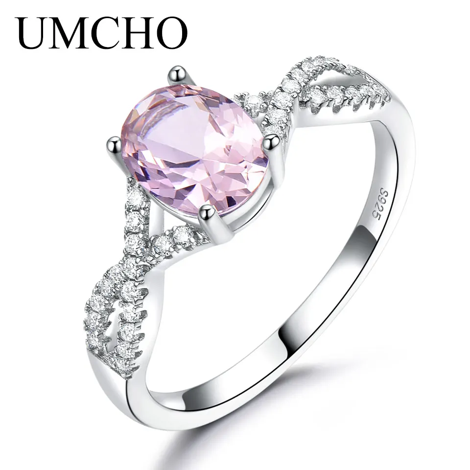 UMCHO твердое искусственное серебряное кольцо для леди овальное розовое нано