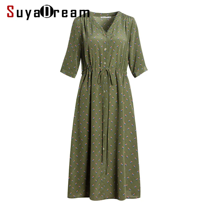 Платье SuyaDream женское средней длины с принтом 100% шелк элегантное платье футболка