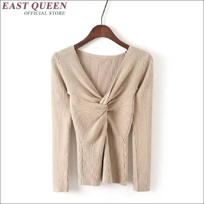 

New Arrival women sweaters and pullovers long sleeve ladies pullover v-neck elegant solid color womens sweaters 2018 AA1761 Q