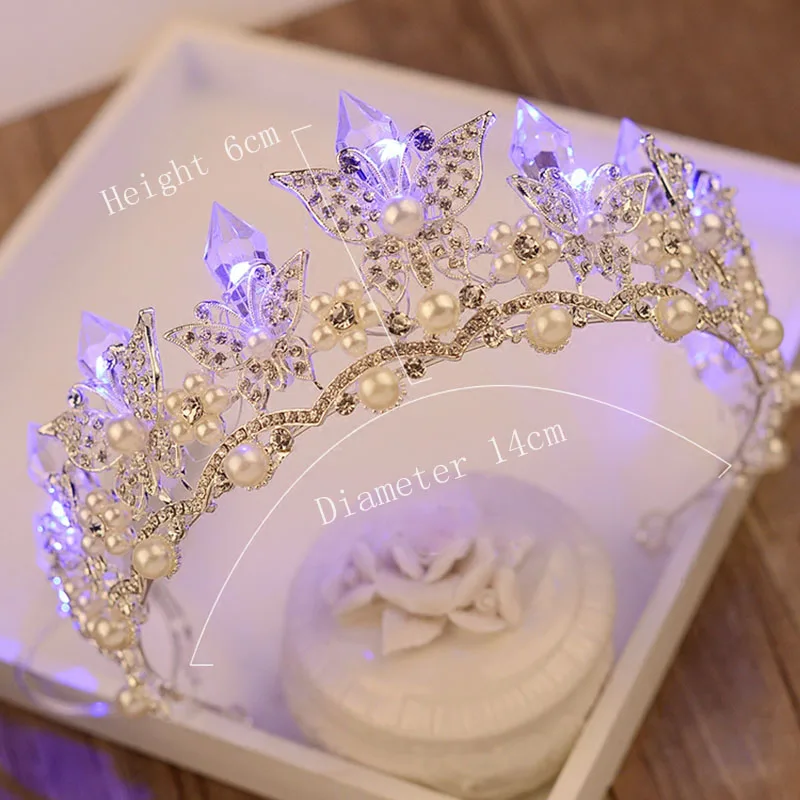 Свадебная тиара в виде бабочки свадебная светящаяся корона для девушек