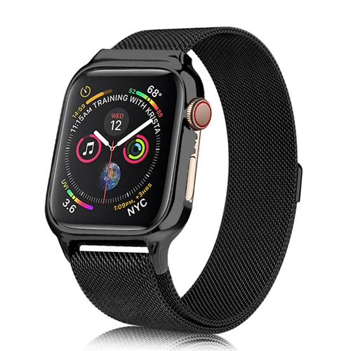 black Защитный чехол+ металлический ремешок для apple watch Band 44 мм 40 мм iwatch series 5/4 Миланская петля браслет и крышка аксессуары - Цвет ремешка: black