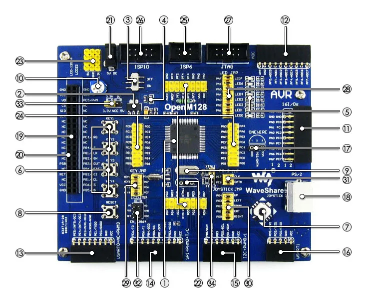 ATmega128A AU ATmega128 AVR 8 bit RISC оценочная плата + 9 комплектов дополнительных модулей = OpenM128