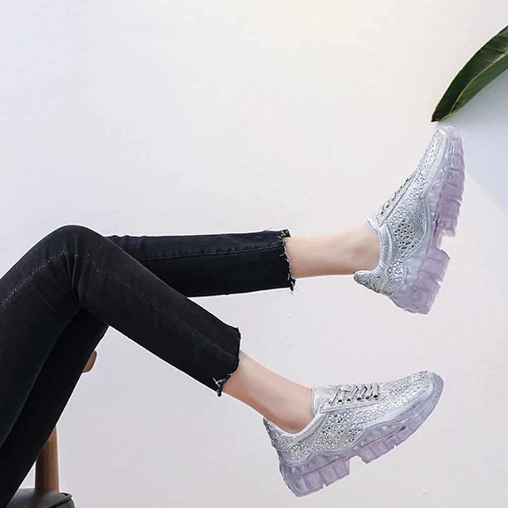 

Cross-tied Crystal Shoes For Women Breathable Sequins drill sneaker Casual Flats Cross-tied Lace-up Spring/Autumn CasualLoafer