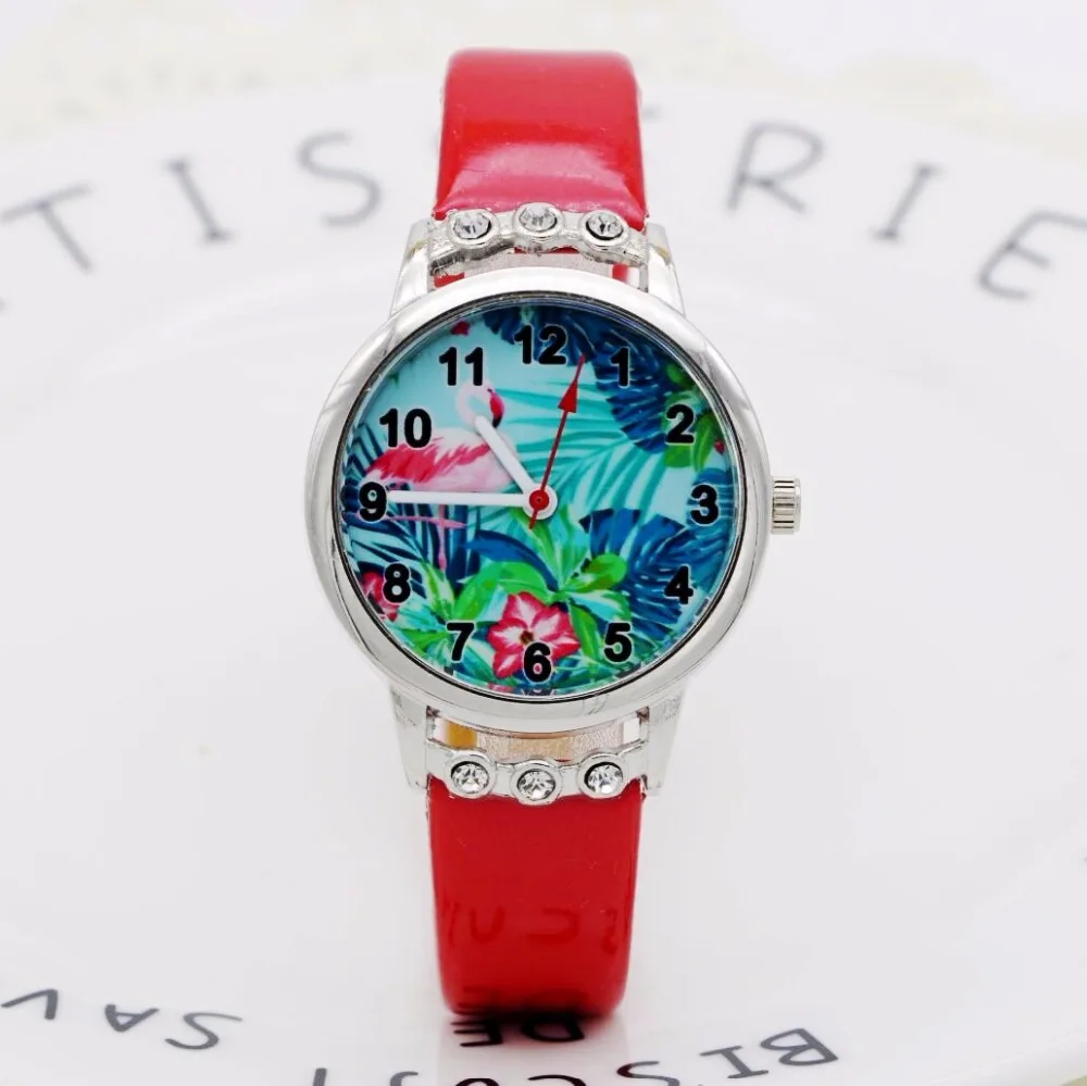 Новые кожаные часы конфетных желейных цветов студенческие модные с фламинго