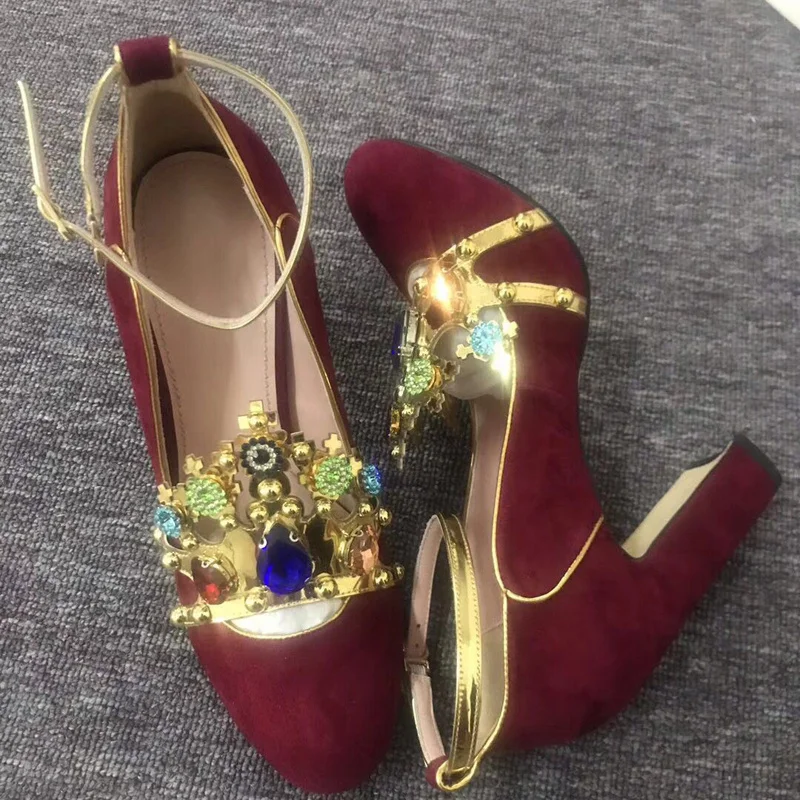 

Multi Color Catwalk Lady Luxury Retro High Heel Pumps Shoes Jewels Sequins Rhinestone Crown Decor Party Dress Wedding Shoe