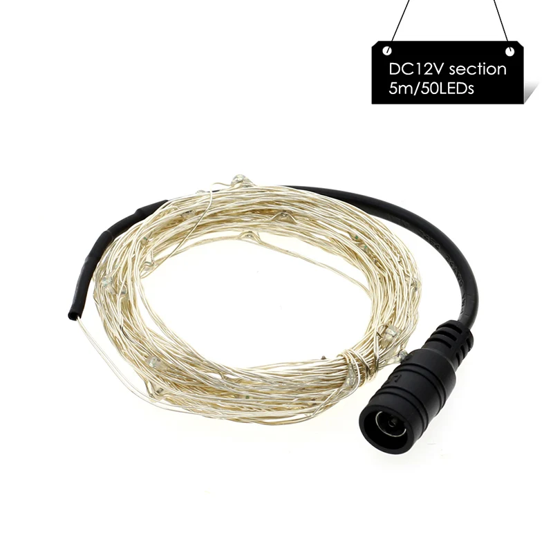 DC12V 5M 50LEDs Медный провод светодиодный гирлянды на батарейках/12 В/5 В для рождественской гирлянды вечерние свадебные украшения Рождественские мигалки сказочные огни - Испускаемый цвет: DC12V 5M 50LEDs