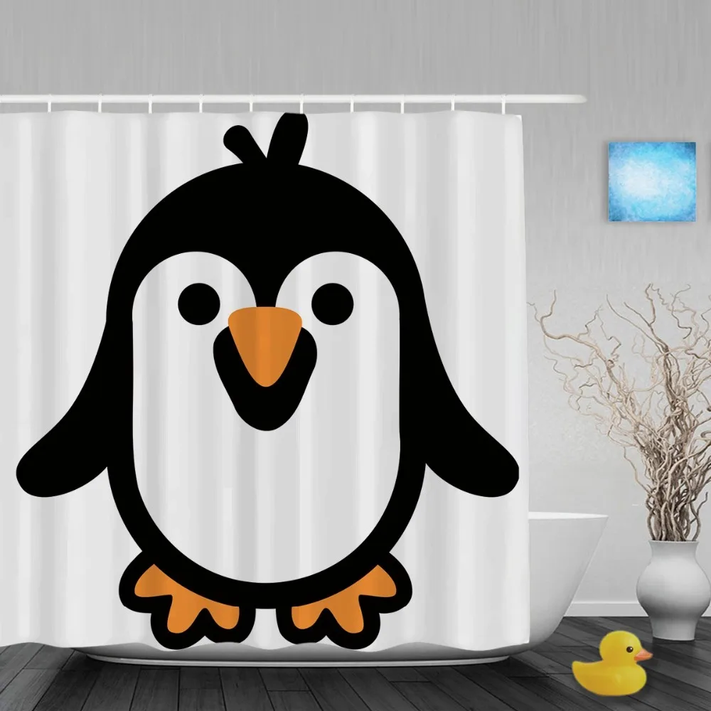 

Cute Fat Penguin Decor Bathroom Shower Curtain Cartoon Animals Designed Shower Curtains Waterproof Polyester Fabric With Hooks