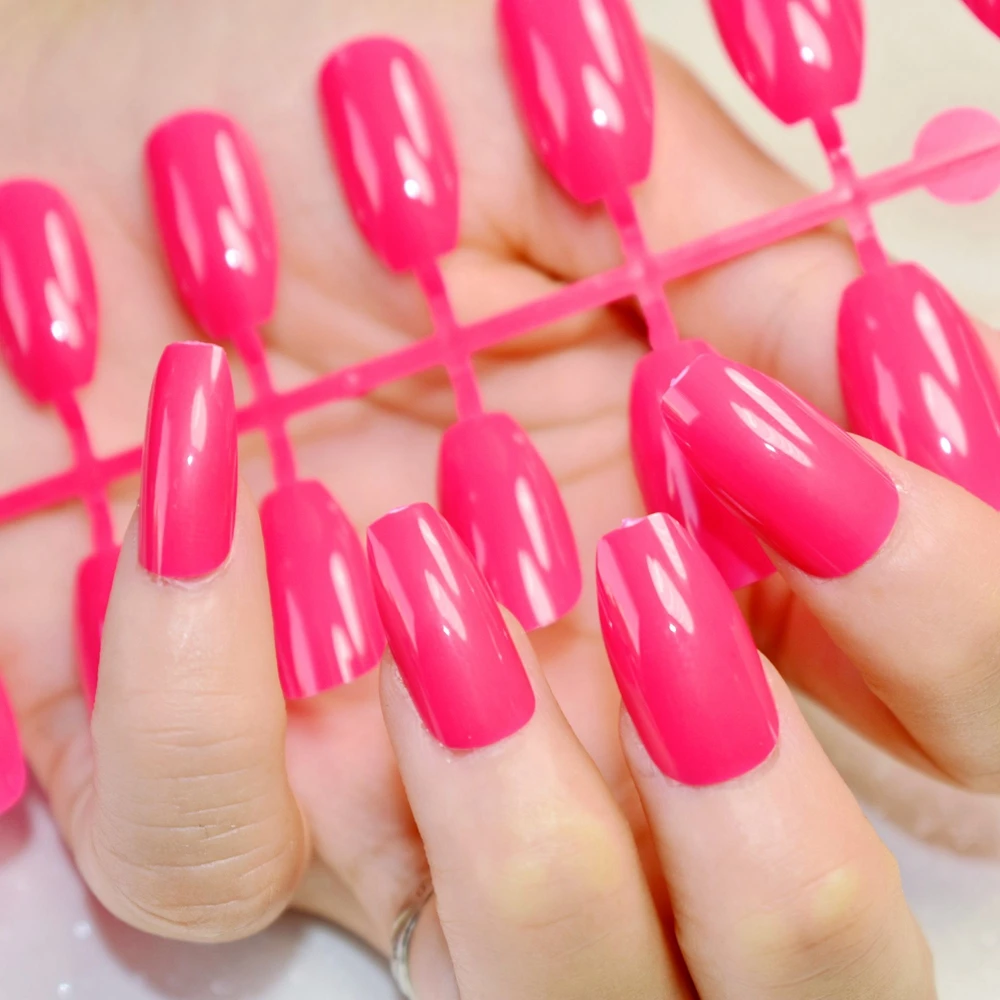 24 шт. ярко розовые длинные искусственные ногти с полным покрытием|false nails full cover|nail