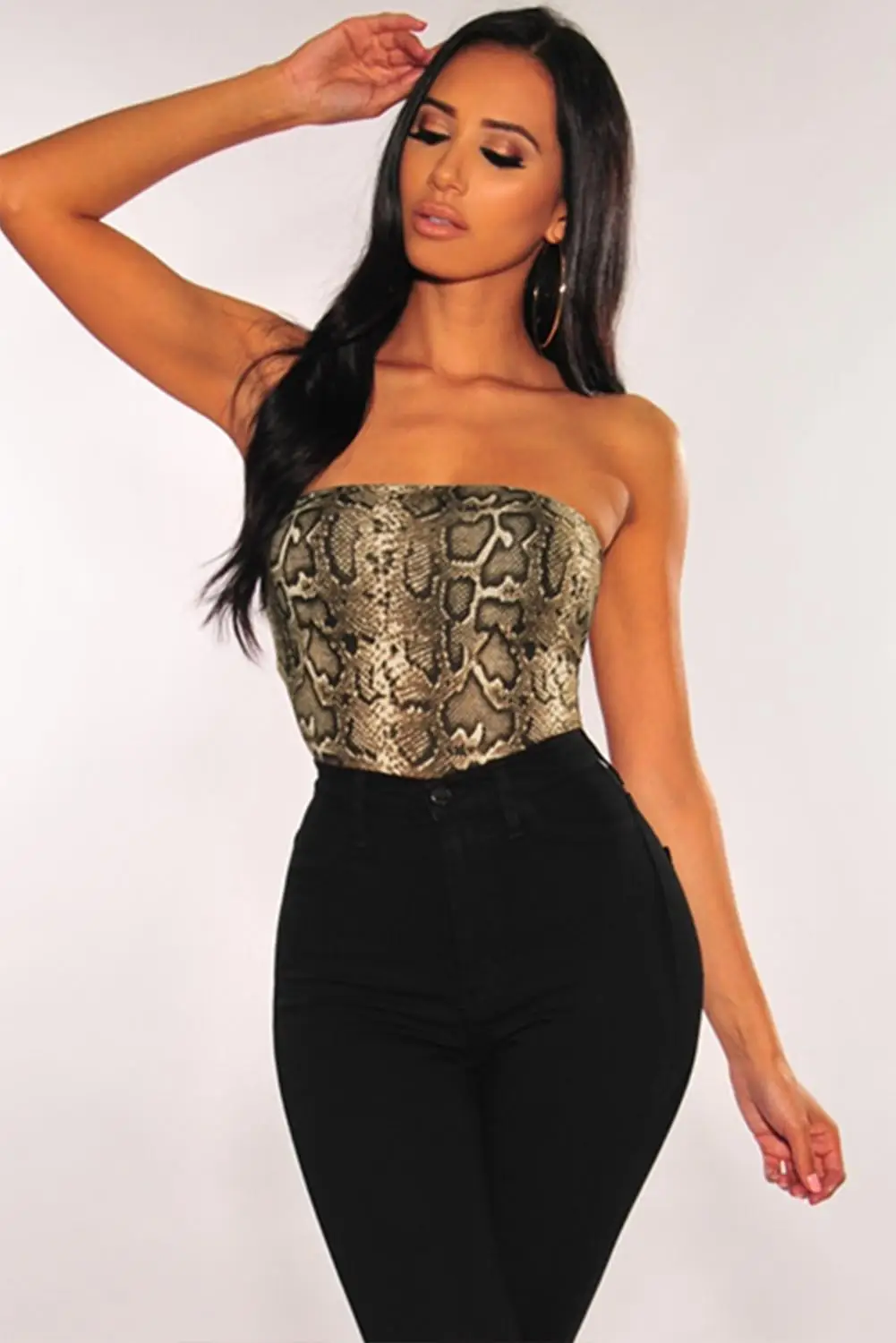 

Echoine Leopard/Snake Print Strapless Bodysuit 2019 New Summer Sleeveless Skinny Sexy Bodysuit Women Nightclub One Piece Romoer