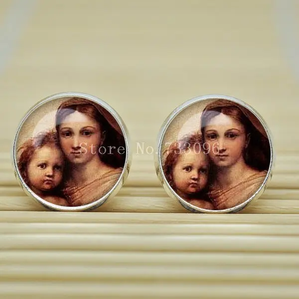 1pair Mothers Day Gift Idea Earrings Madonna Rafael glass Cabochon B1038 | Украшения и аксессуары