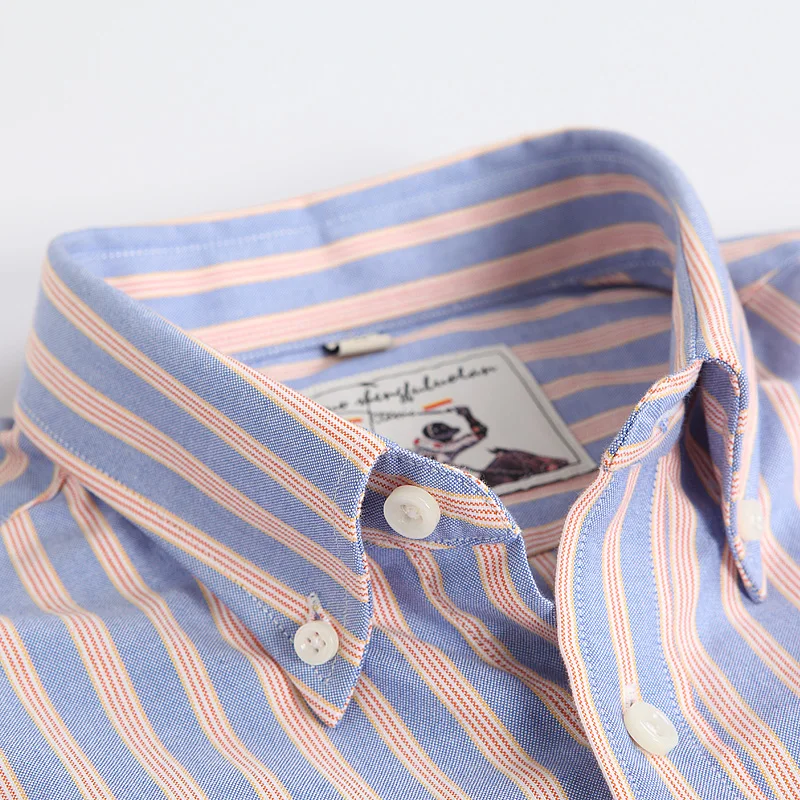 Paul spring-autumn pure cotton washed Oxford blouses men's long-sleeved striped shirts slim fit for youth leisure |