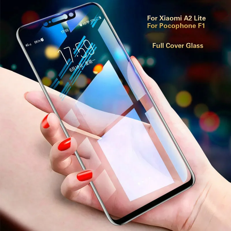 Закаленное стекло для Xiaomi Pocophone F1 защитное 9H с изогнутыми краями A2 Lite