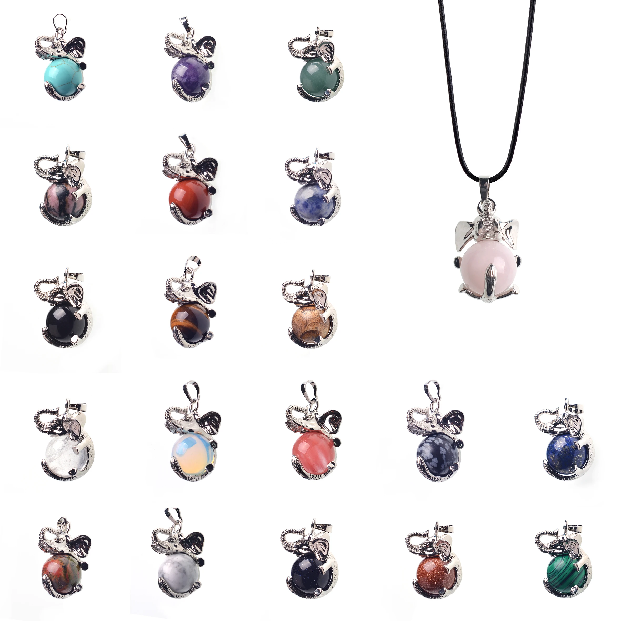 

Popular Natural Stone Non-Porous Rose Pink Necklace Pendant Cute Little Elephant Cartoon Image FemaleJewelry Gift